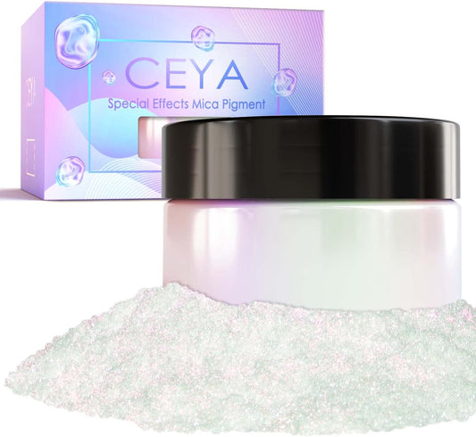 Ceya Chameleon Mica Powder, 1.8oz/ 50g Angelic Galaxy Chrome Nail Powder, Cosmetic Grade Pearlescent Effect Color Shift Pigment for Epoxy Resin, Makeup, Nail Polish, Soap Candle Making, Slime, Paint