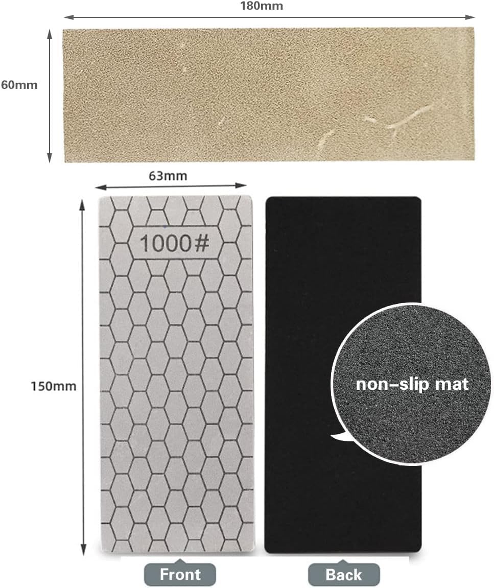 14 Pcs Diamond Sharpening Stone, with Angle Guide and Leather Strop, Knife Sharpener Stone Whetstone Honeycomb Surface Plate with Non-slip Base for Pocket Knives Scissors