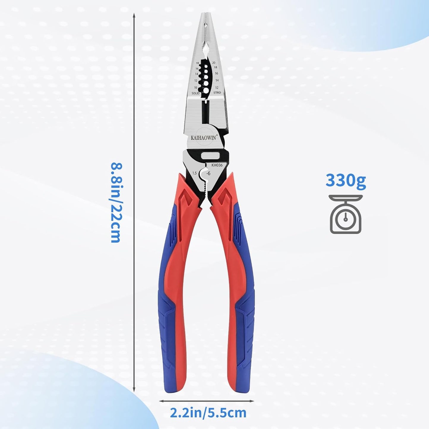 5-in-1 Needle Nose Pliers with Wire Cutter Stripper and Crimper Multifunction Compound Long Nose Pliers Heavy Duty Pliers for Electrician and Homes
