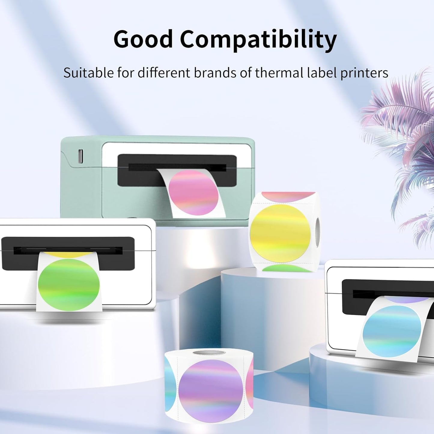 2" Circle Holographic Thermal Label Stickers, Round Printable Rainbow Glitter Thermal Printer Sticker Labels for Gift Wrapping- Spring Color/ 5 Colors