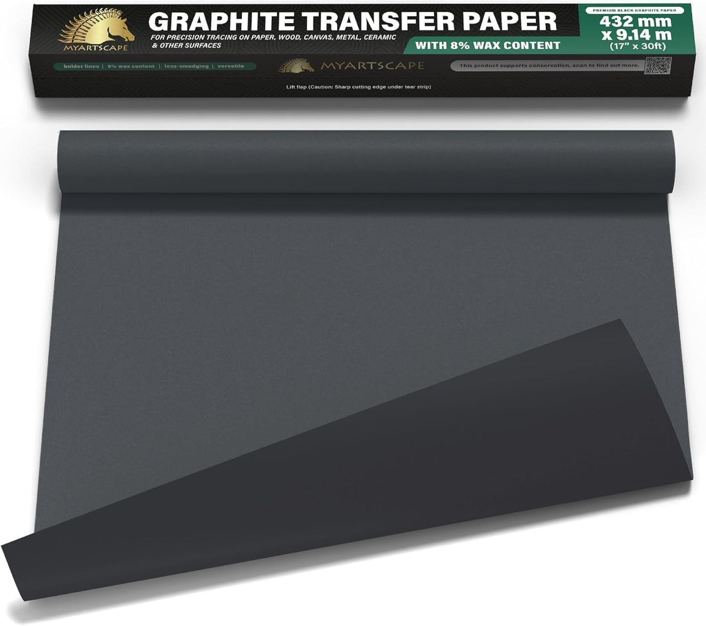 MyArtscape Graphite Transfer Paper Roll - Black Waxed Carbon Paper 17" x 30ft Transfer Paper Roll, Graphite Paper, Precise Carbon Paper Ideal as tracing Paper for Drawing