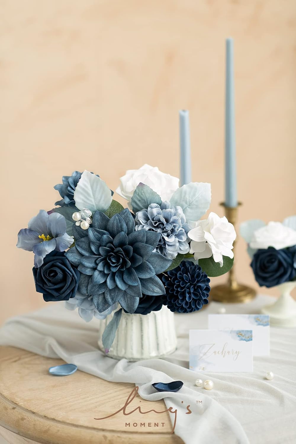 Ling's Moment Navy Blue Dahlia Foam Artificial Flowers Real Touch Faux Fake Flower For Home Decor Graduation Baby Shower Decorations Outdoors Party Favors Wedding Gifts Centerpieces Arrangements 25pcs