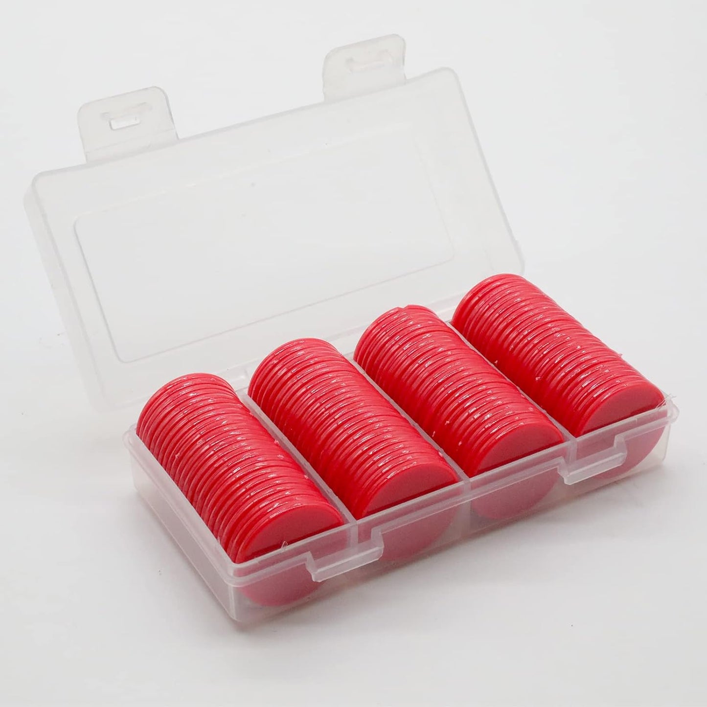 Set of 100 Opaque Plastic Learning Counters Mini Poker Chips Game Tokens with Storage Box (Red, 1.58 Inch)