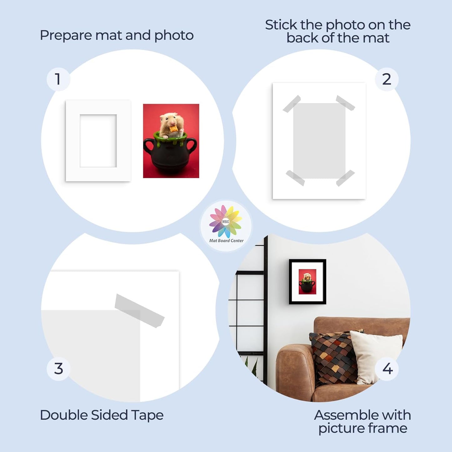 Mat Board Center, Pack of 50, 8x10 for 5x7 White Mats - Acid Free, 4-ply Thickness, White Core - for Pictures, Photos, Framing