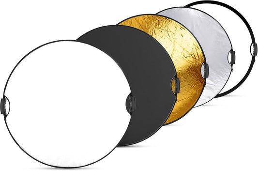 NEEWER 80cm Light Reflector with Handle & 3/8" Thread, 5 in 1 Foldable Round Light Diffuser, Translucent/Silver/Gold/White/Black for Studio or Outdoor Photo Lighting, RF-80II