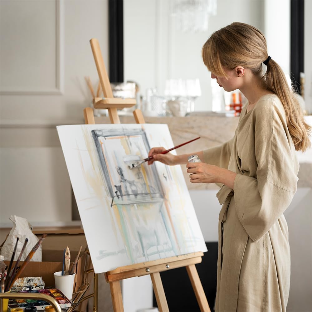 Wooden Painting Easel Stand, Adjustable＆Folds Flat for Storage, Ideal for Painting, Office Presentations, Posters, Signage