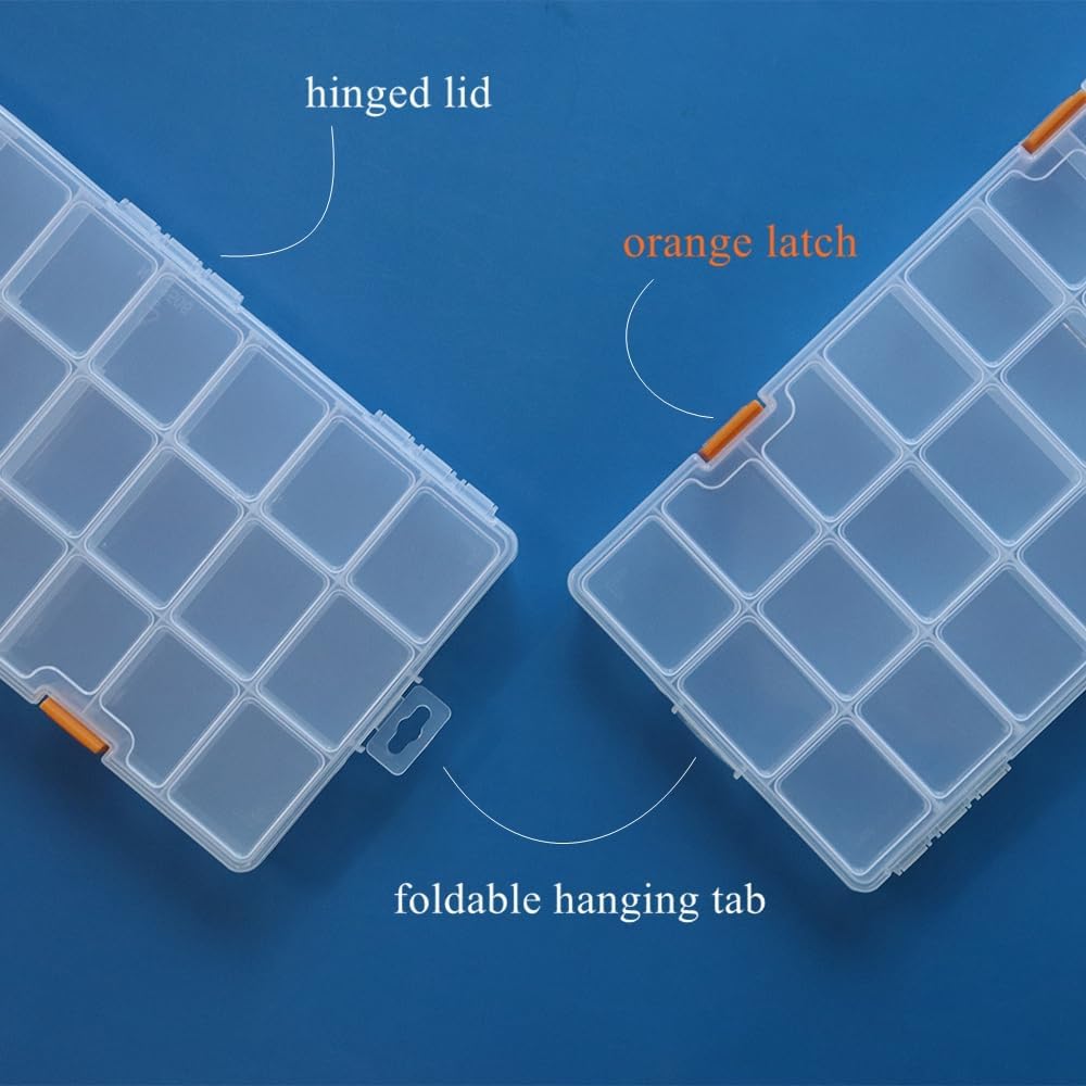 BangQiao 3 Pack 24 Grids Clear Plastic Storage Box with Dividers, Transparent Organizer Container Case for Small Parts, Bead, Button, Jewelry, Diamond, Craft Supplies,Sewing Kit, DIY Accessories