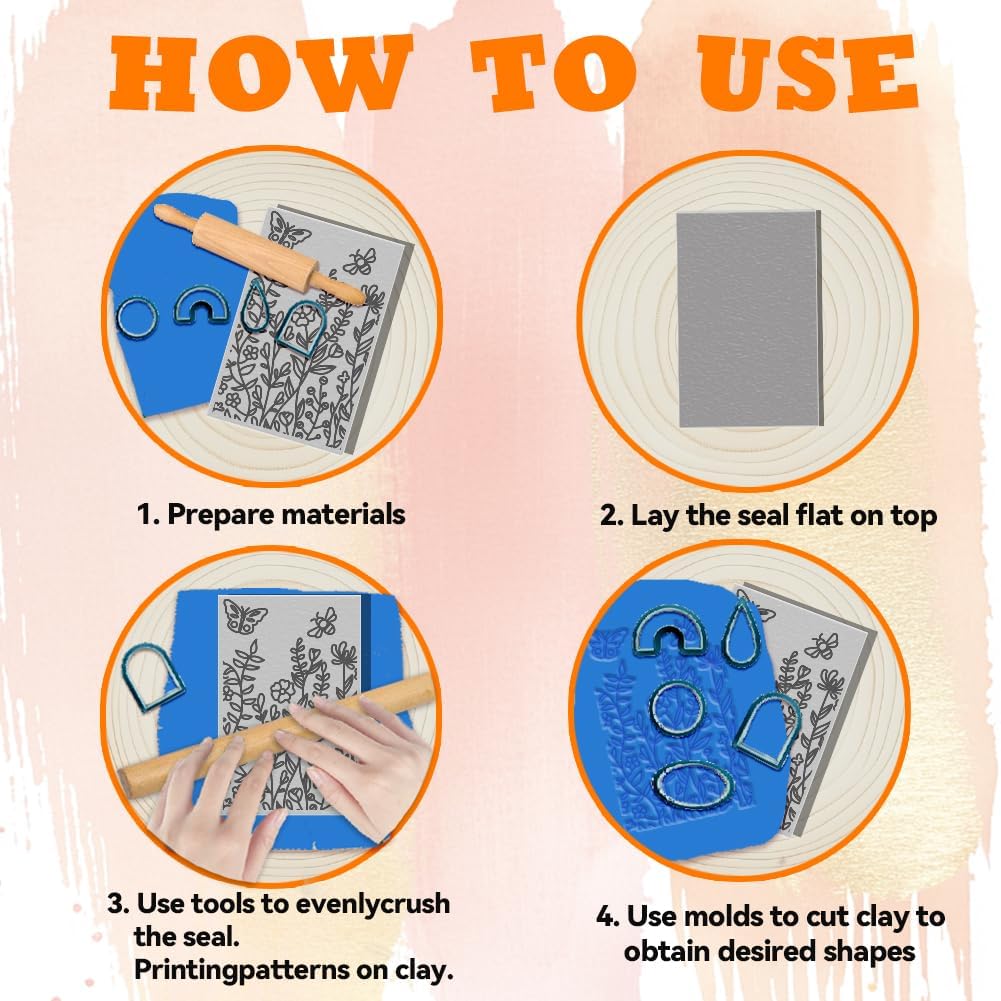 6 PCS Polymer Clay Texture Sheets Plants Clay Texture Mat for Using with Clay Cutters Pottery Earrings Jewelry DIY Making