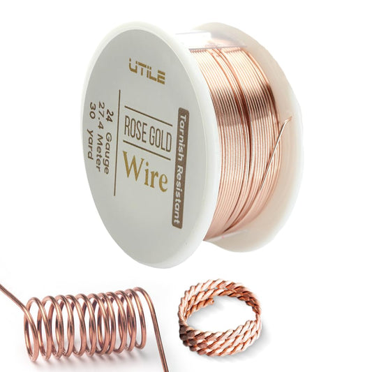 UTILE 18 20 22 24 Gauge 90 ft 99.9% Pure Soft Copper Wire for Electroculture Gardening, Jewelry Making, Crafting Wire Bendable, Plant Wire (Rose Gold 24)