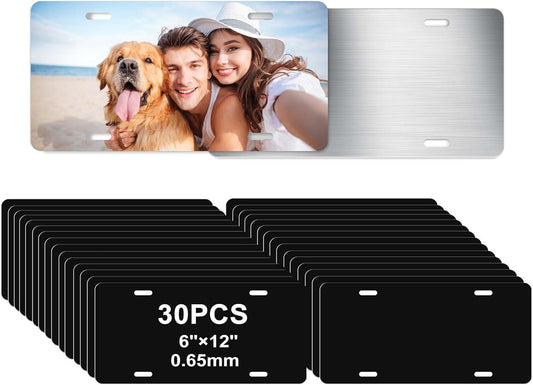 30 Pack 0.65mm Black Aluminum Plate Blanks for Custom Design Work - Automotive Blank Plates for Vinyl, UV Printing, Laser Engraving Personalized Metal Tags,6X12 Inch (30Pack)