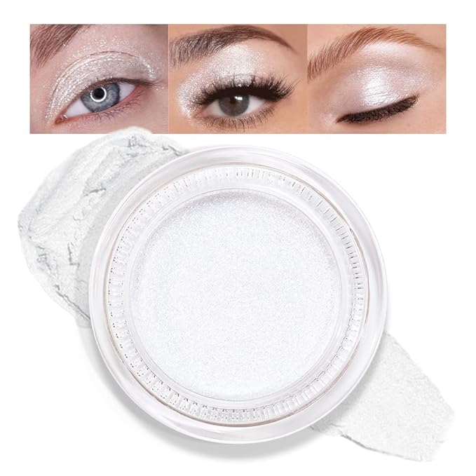 Cream Glitter Pearl White Shimmer Metallic Eyeshadow Palette Makeup, Natural Single Mini Instant Holographic Eyeshadow For Older Women, Sombras Crema Para Ojos,Talc,Paraben&Cruelty Free, P01