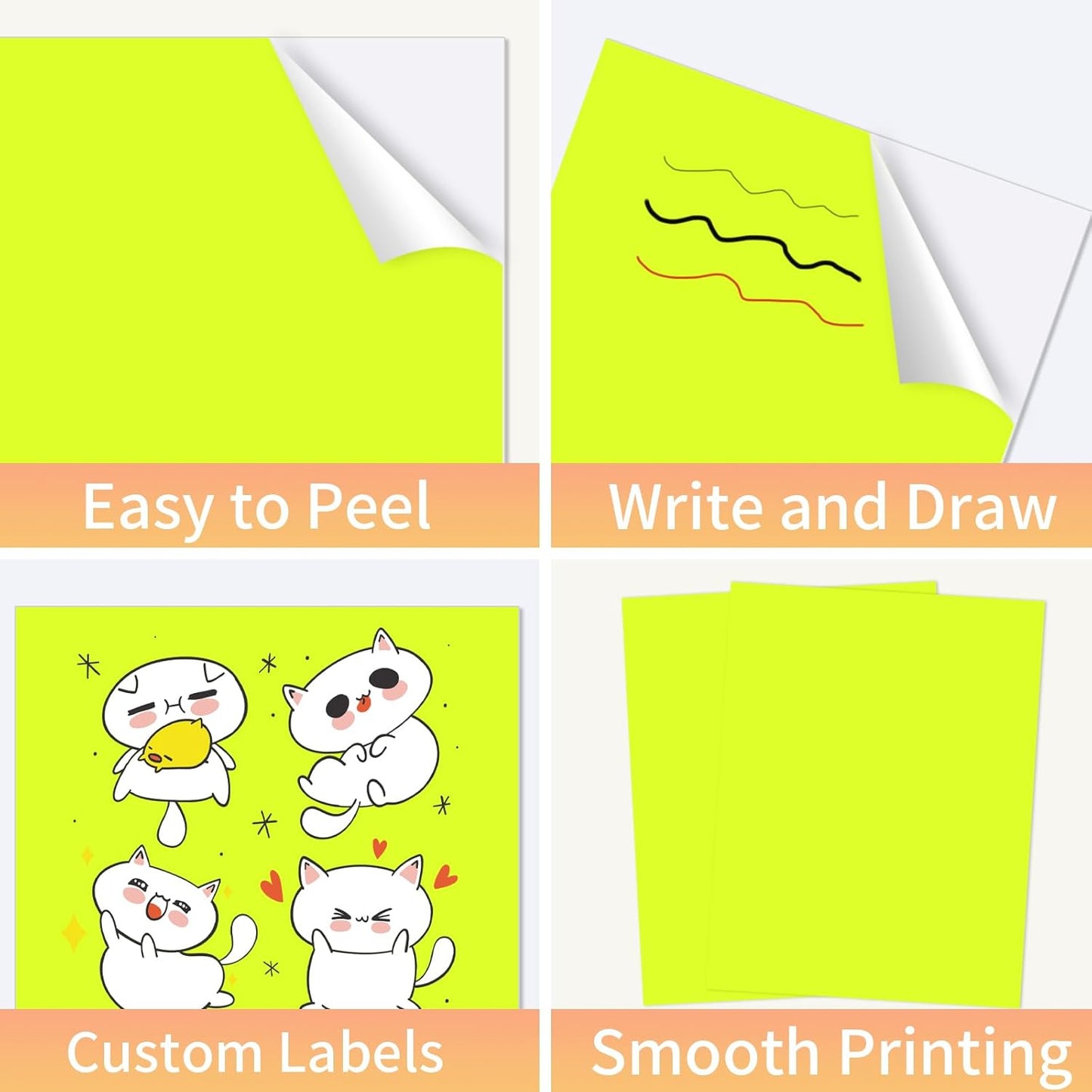 Neon Yellow Sticker Paper Labels for Laser & Inkjet Printer, Fluorescent Yellow Printable Sticker Paper- Matte, Letter Size 8.5" x 11"