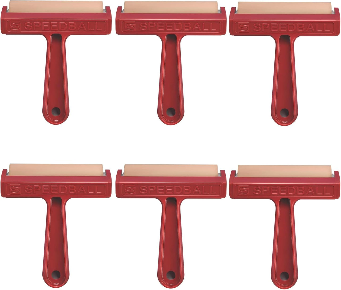 Speedball Pop-in Soft Rubber Brayer, 4" (6-Pack) – Roller Tool for Crafting and Block Printing, Vinyl, Comfort Grip Handle