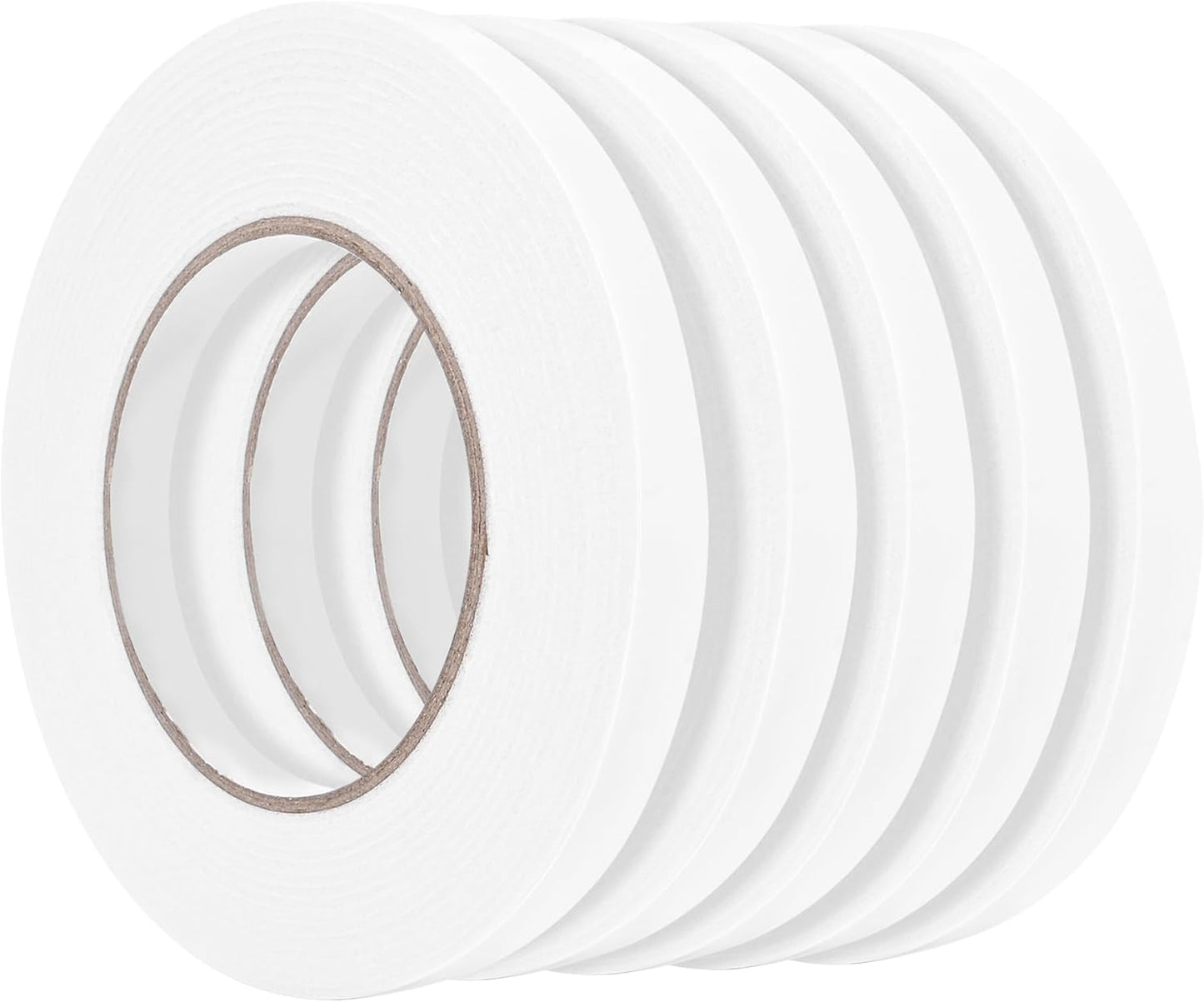 Double Sided Foam Tape 0.39In x 16.5FT 5 Pack, Mounting Tape Heavy Duty, Strong Adhesive Weatherproof Seal Strips for DIY Craft Picture Poster, Car & Gap Filling Mountings, Home Office Decor (White)