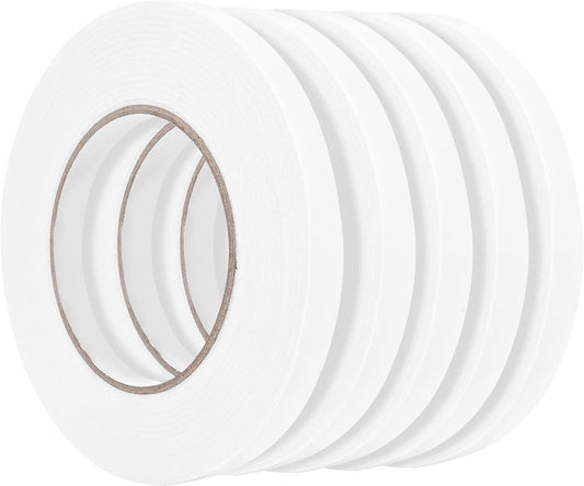 Double Sided Foam Tape 0.39In x 16.5FT 5 Pack, Mounting Tape Heavy Duty, Strong Adhesive Weatherproof Seal Strips for DIY Craft Picture Poster, Car & Gap Filling Mountings, Home Office Decor (White)