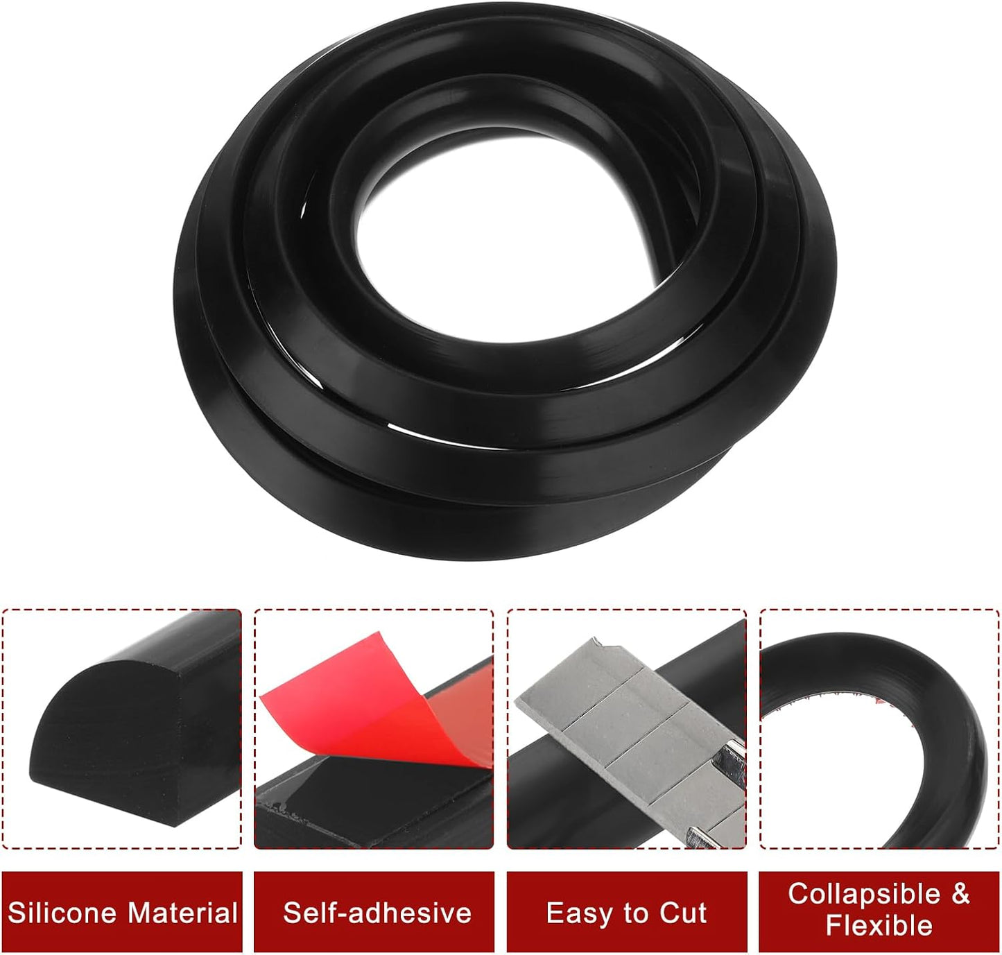 uxcell Flexible Molding Trim, 118 Inch Flexible Quarter Round Molding Silicone Peel and Stick Trim Self Adhesive Shower Water Barrier for Corner Decor Bathroom Kitchen, Black