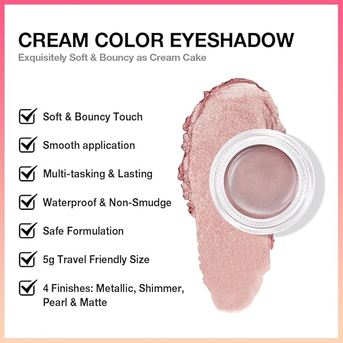 Cream Glitter Antique Rose Shimmer Metallic Eyeshadow Palette Makeup, Natural Single Mini Instant Holographic Eyeshadow For Older Women, Sombras Crema Para Ojos,Talc,Paraben&Cruelty Free,R02