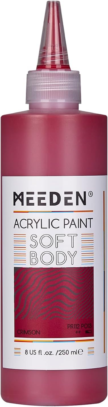 MEEDEN Soft Body Acrylic Paint: Crimson Red Matte Finish - 250ml/8.45oz Bulk Acrylic Colors in Squeeze Bottle - Fluid Flow Art Paints for Artists Canvas Painting