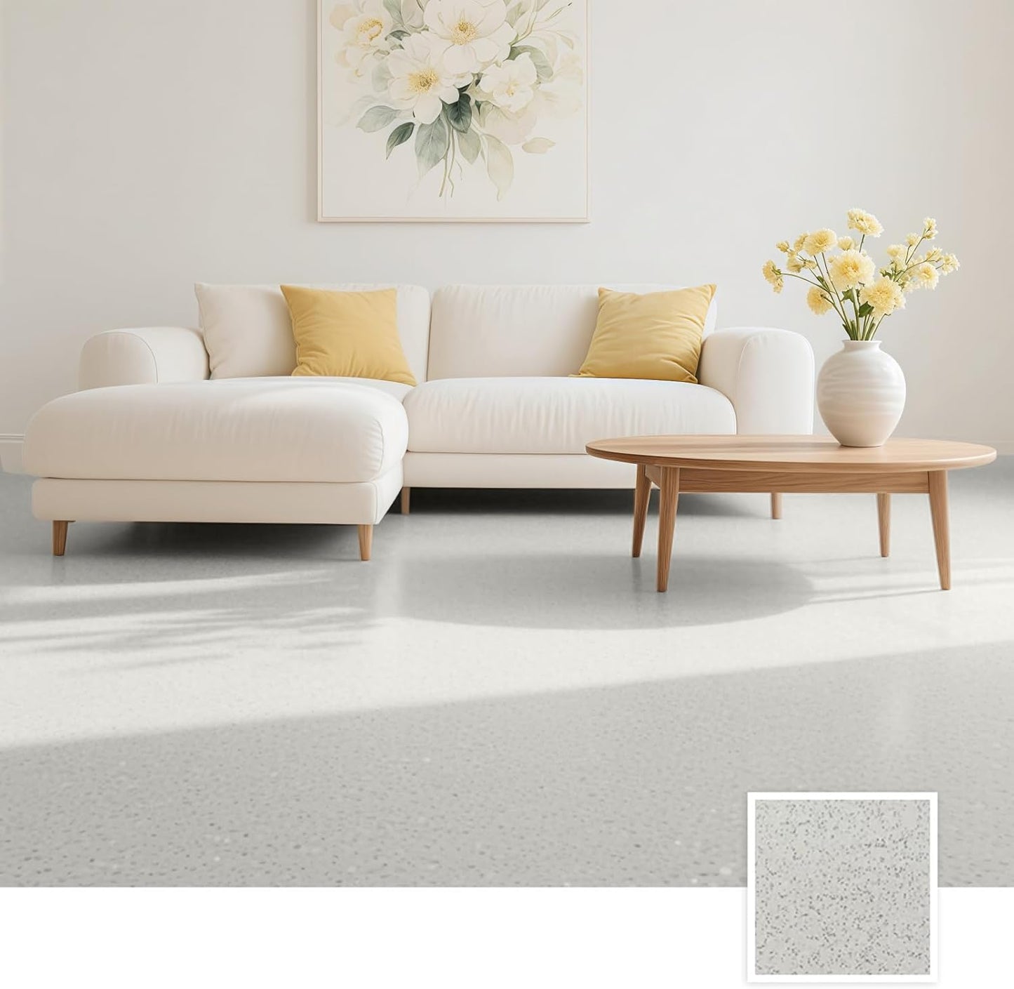 Epoxy Colored Sand Floor Paint, Epoxy Floor Paint High Gloss Marble Effect Coating for Indoor and Outdoor, Wear-resistant and non-slip Self-leveling Coating Yellow 35OZ(1KG)