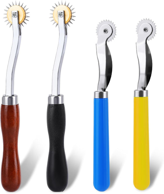4PCS Tracing Wheel, Professional Stitch Marking Spacer, Wood and Stainless Steel Pounce Wheel for Sewing Patterns with Wooden Handle and Plastic Handle for Tracing Paper and Leather Crafts