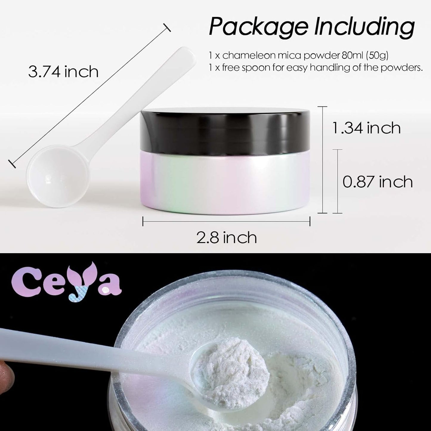 Ceya Chameleon Mica Powder, 1.8oz/ 50g Aurora Chrome Nail Powder, Cosmetic Grade Pearlescent Effect Color Shift Pigment for Epoxy Resin, Makeup, Nail Polish, Soap Dye, Candle Making, Craft,Slime,Paint