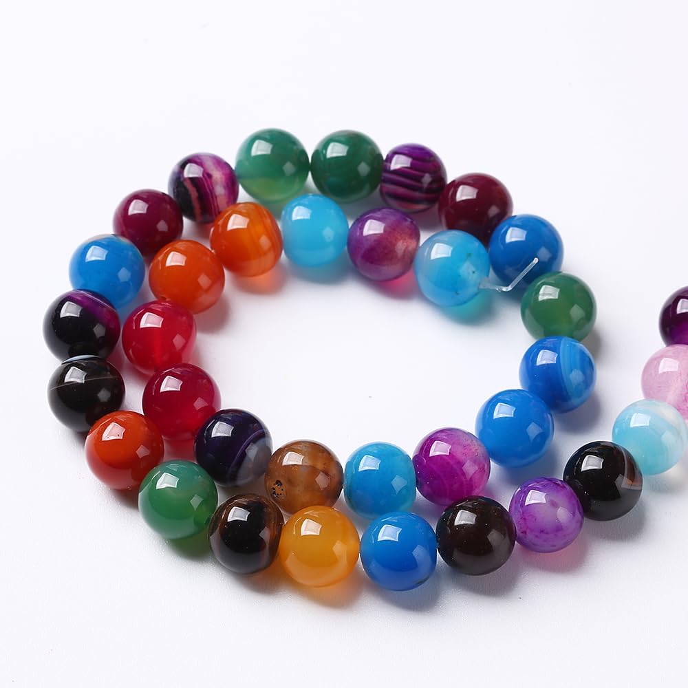 45pcs 8mm Natural Multicolor Stripe Agate Beads for Jewelry Making Natural Stone Energy Healing Beads DIY Bracelet Necklace 15"(8mm, Multicolor Stripe Agate)
