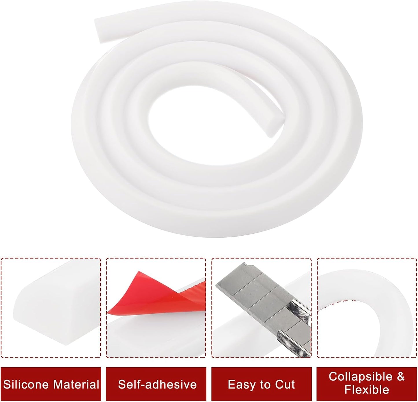 uxcell Flexible Molding Trim, 59 Inch Flexible Quarter Round Molding Silicone Peel and Stick Trim Self Adhesive Shower Water Barrier for Corner Decor Bathroom Kitchen, White