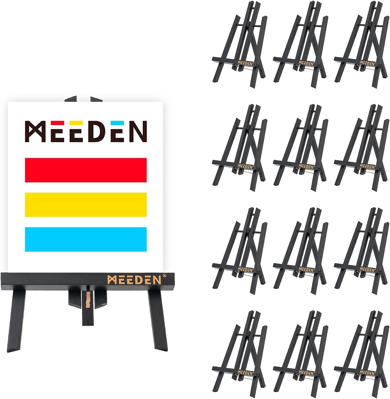 MEEDEN Mini Tabletop Easel Stand: 12" x 12 Pack Pine Wood Table Top Display Stand for Sign Picture- Black Mini Wooden Easel for Painting Party Classroom