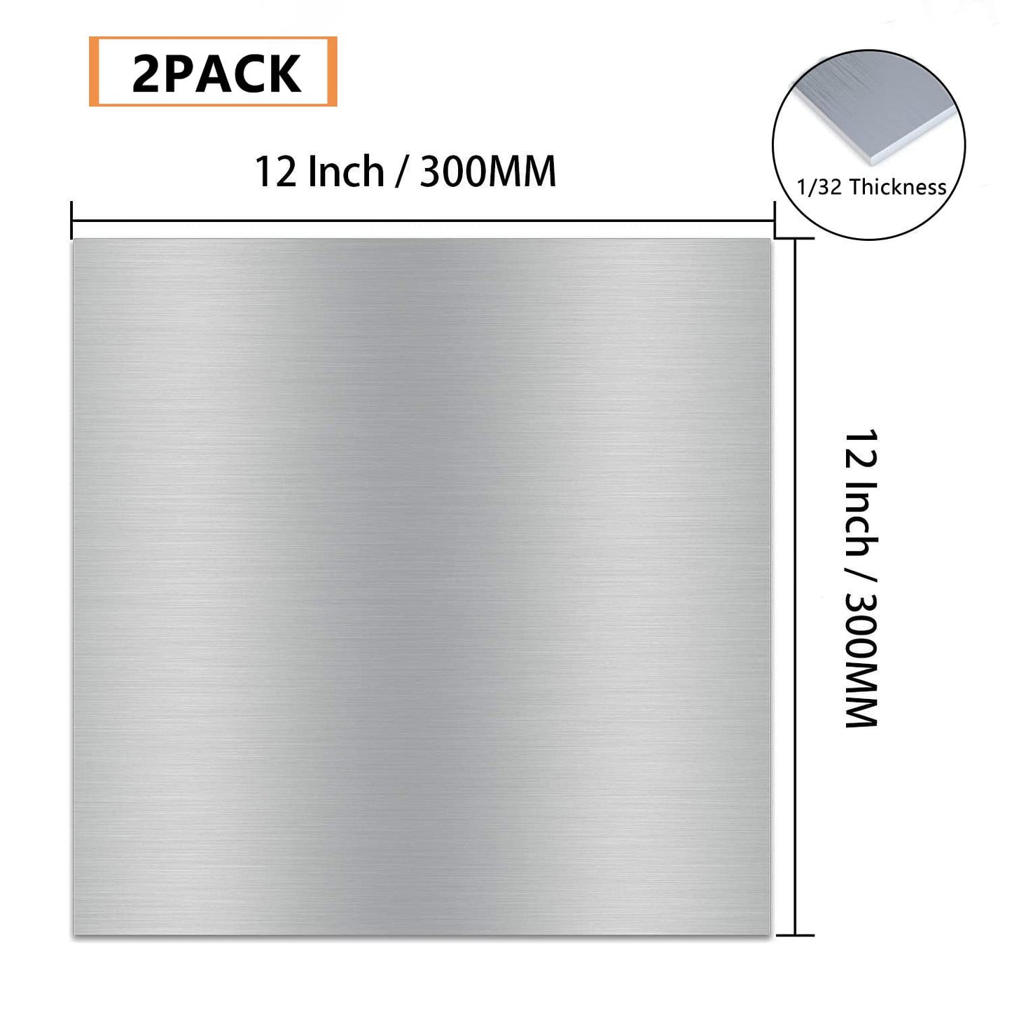 2Pack 6061 T651 Aluminum Sheet Metal 12 x 12 x 1/32 Inch Flat Plain Aluminum Plate Covered with Protective Film, Rectangle Aluminum Metal Plate for Crafting, DIY, Industrial, 0.8mm Thick