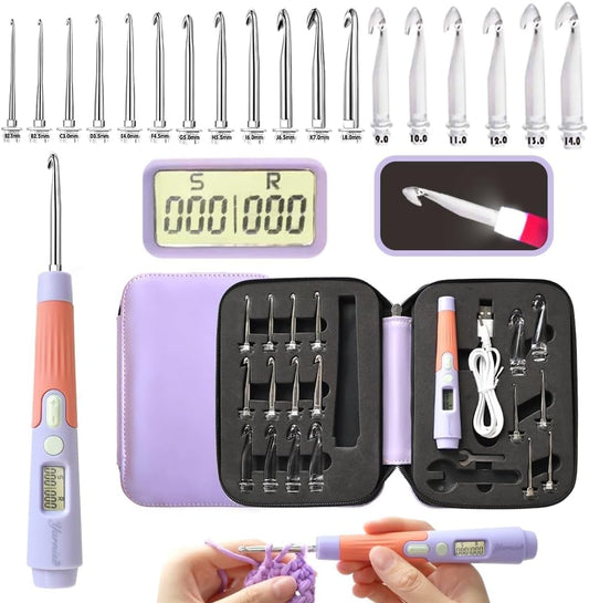 Yarniss Crochet Hooks with Counter 2.0mm-14.0mm,18 Size Digital Counting & Lighted Crochet Hooks Set with Case