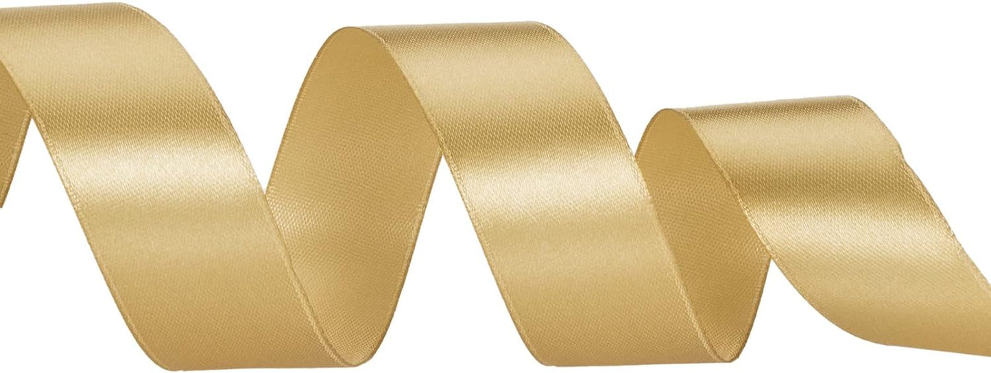 1 Inch Champaign Gold Solid Satin Ribbon, 50 Yards Craft Fabric Ribbon for Gift Wrapping Floral Bouquets Wedding Party Decoration