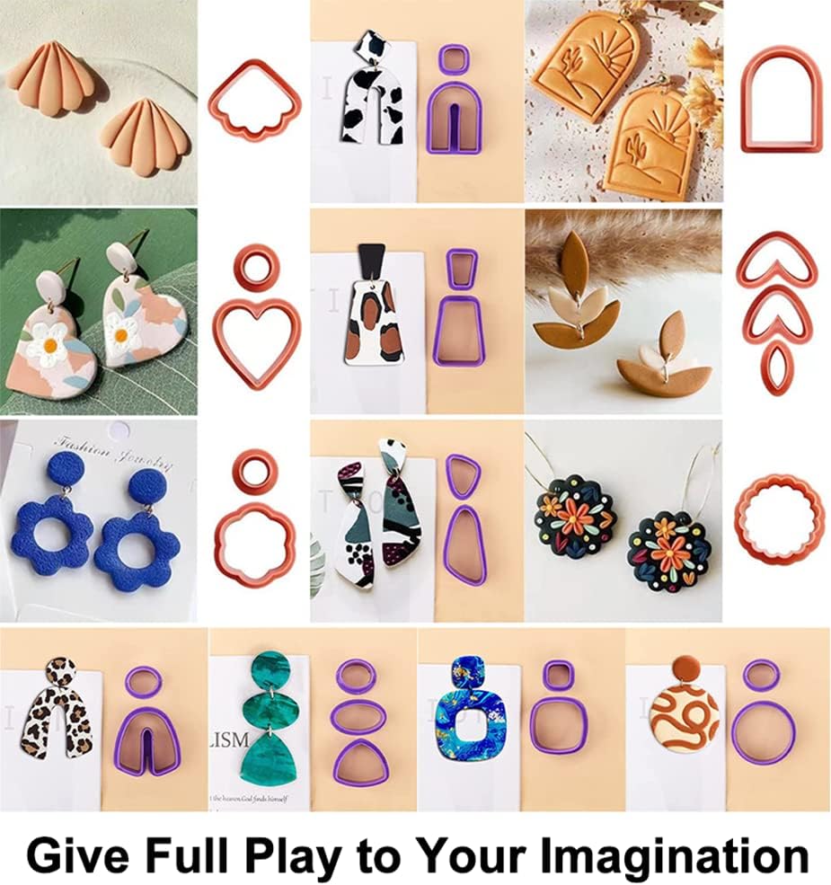 PTFJZ Polymer Clay Cutters for Earring Making - 160pcs Clay Tools Set with Earrings Accessories, 42+8pcs Different Shape Plastic Clay Cutters (Style B-Blue)