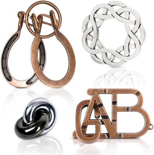 Fun Metal Brain Teaser Puzzle Games - Adults Mind 3D Toys -Teens IQ Insight Challenge - Educational Gift for Ages 12+（4PCS）