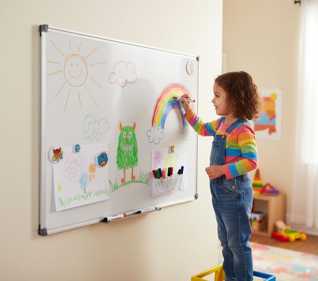 48 x 24-in Magnetic Dry Erase Board with Pen Tray| Aluminum Frame Portable Wall Large Whiteboard Message Presentation Board for Office & Classroom