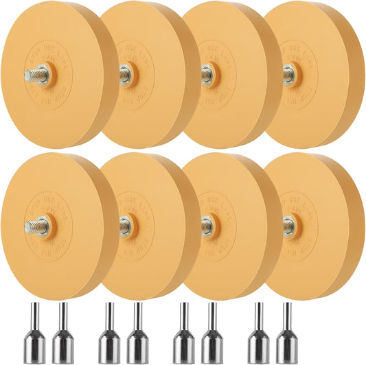 8 Pack Decal Remover Eraser Wheel, 3.5in Adhesive Remover Rubber Wheel Decal Remover for Drill Eraser Wheel Graphics Pinstripe Sticker Remover Car Decal Vinyl Tape Remover Tool