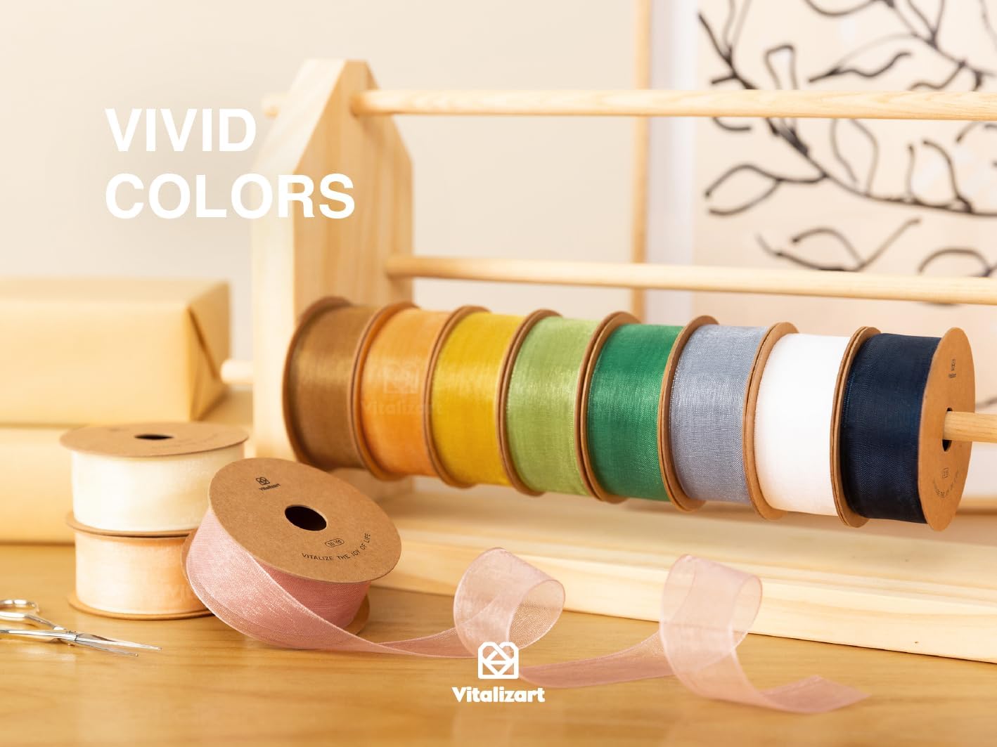 Vitalizart Cream & Rose Gold Organza Sheer Ribbon 1 inch x 30Yd Pink Ribbon Handmade Fabric Ribbons for Gift Wrapping Christmas Tree Crafts Bows Wedding Invitations Wreaths Wrap Peach