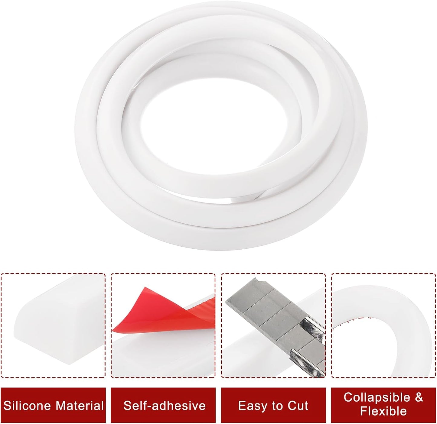 uxcell Flexible Molding Trim, 118 Inch Flexible Quarter Round Molding Silicone Peel and Stick Trim Self Adhesive Shower Water Barrier for Corner Decor Bathroom Kitchen, White