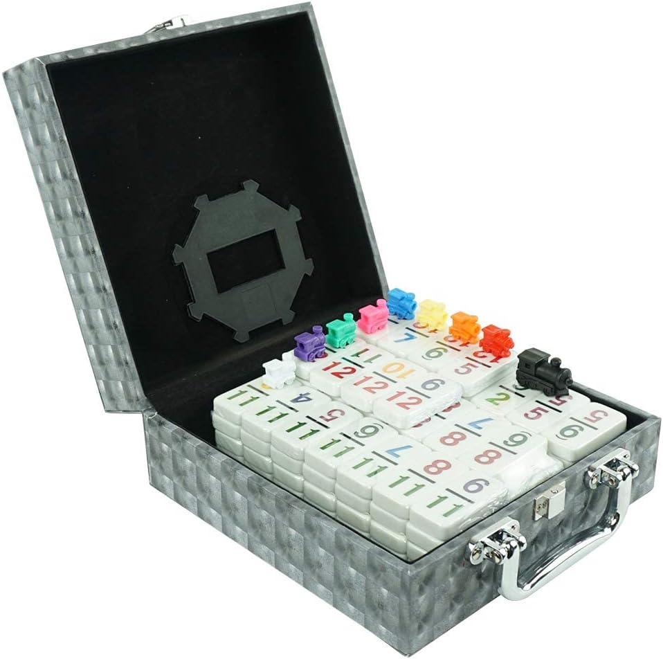 Mexican Train Dominoes Set - Double 12 Dominoes, 91 Tiles Game with Leather Box for Kids, Adults and Family