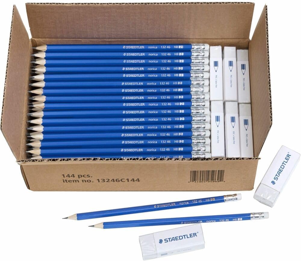 STAEDTLER Norica #2 HB Pencils Class Pack with Erasers, 144-Count School Supplies Set, Break-Resistant Lead, Pre-sharpened bulk back with PVC-Free Erasers