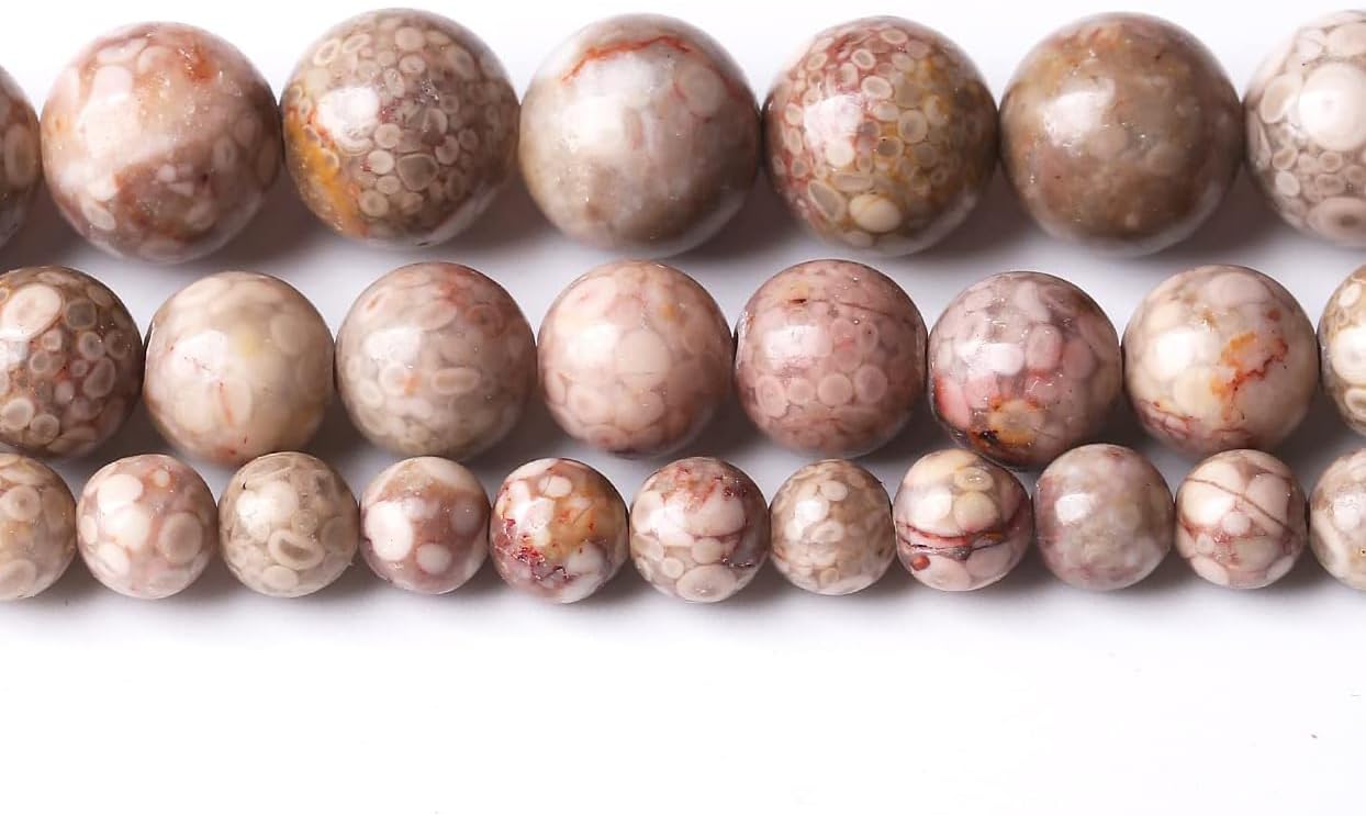 90PCS 4MM Flowery Cowry Fossil Beads Round Loose Stone Beads for Jewelry Making DIY Energy Stone Healing Power Bracelet 15"