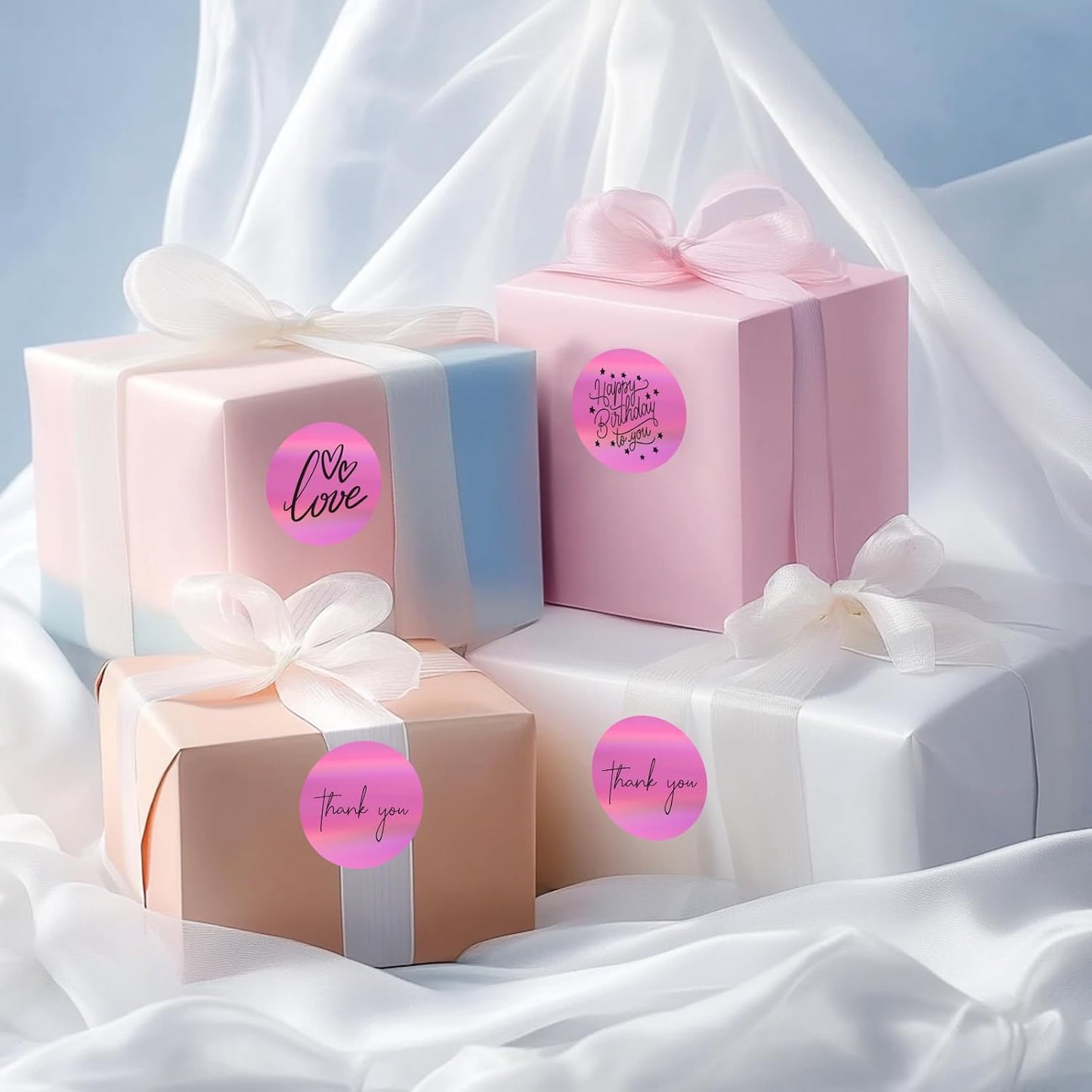 1.5" Holographic Direct Thermal Label Stickers, Round Printable Rainbow Glitter Thermal Printer Sticker Labels for Gift Wrapping, Self-Adhesive DIY Custom Logo Design- Pink