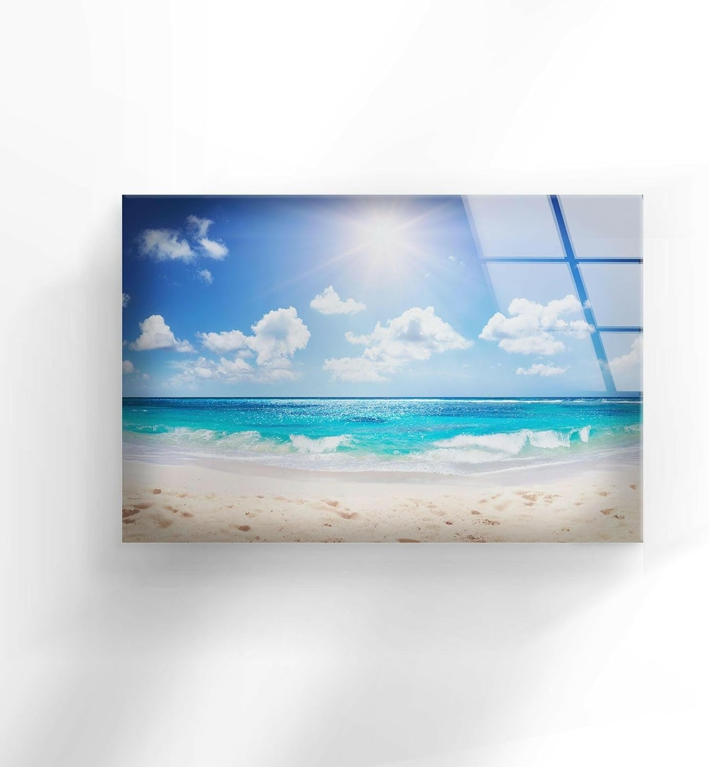 My Photostation.com 43Wx27H'' Summer Beach Landscape Glass Wall ArtTempered Glass Printing Wall Decor Large Wall Art Wall Hangings