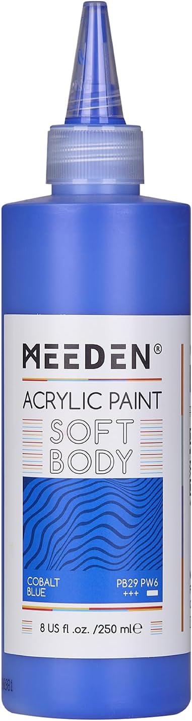 MEEDEN Cobalt Blue Acrylic Paint: Matte Finish 250ml/8.45oz Soft Body Bulk Acrylic Colors in Ergonomic Bottle - Fluid Flow Art Paints for Artists Canvas Painting
