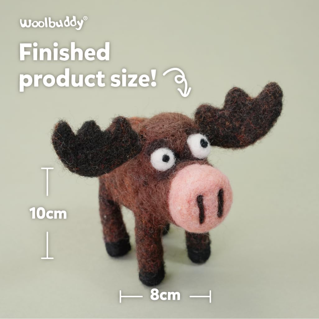 Woolbuddy Needle Felting Kit for Beginners & Adults, Moose Animal DIY Craft Kit, Complete Starter Kit with Wool, Tools & Step-by-Step Instructions