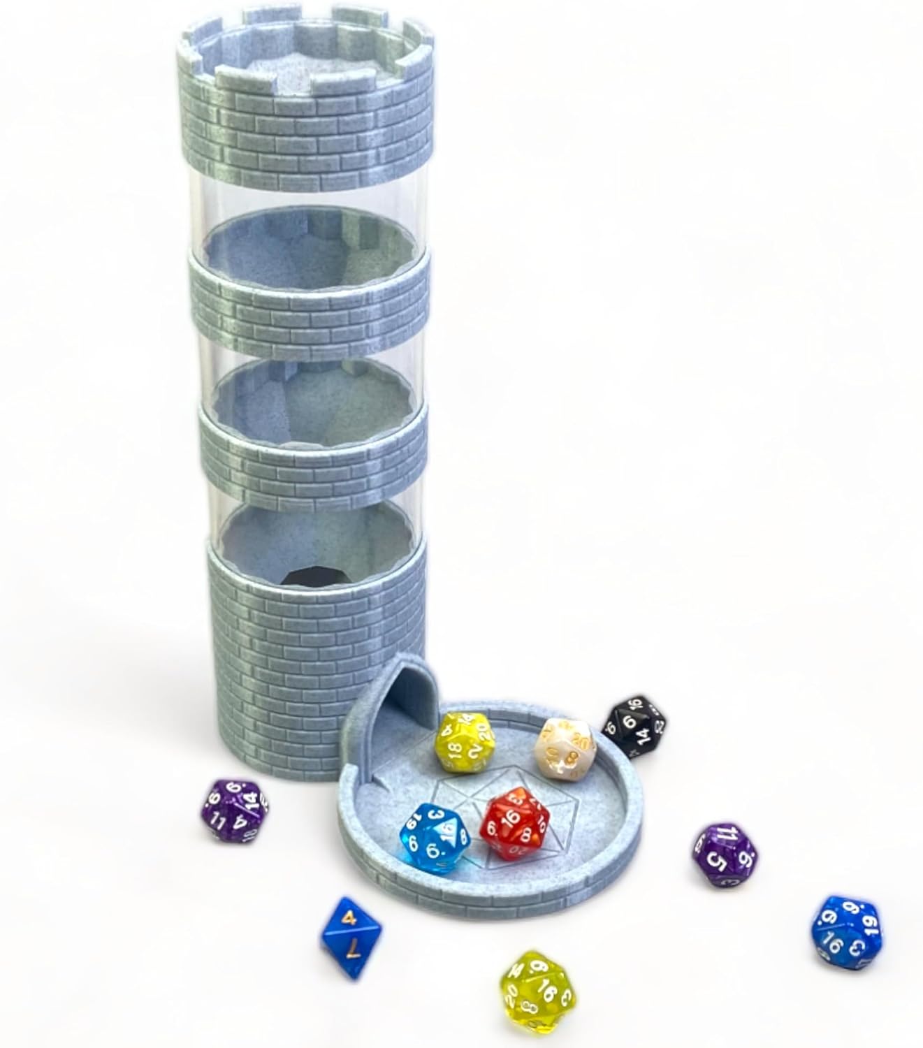 Castle Dice Tower Works with Standard Size Rollers, for TRPG Board Games, with A Set of Dice in Random Color