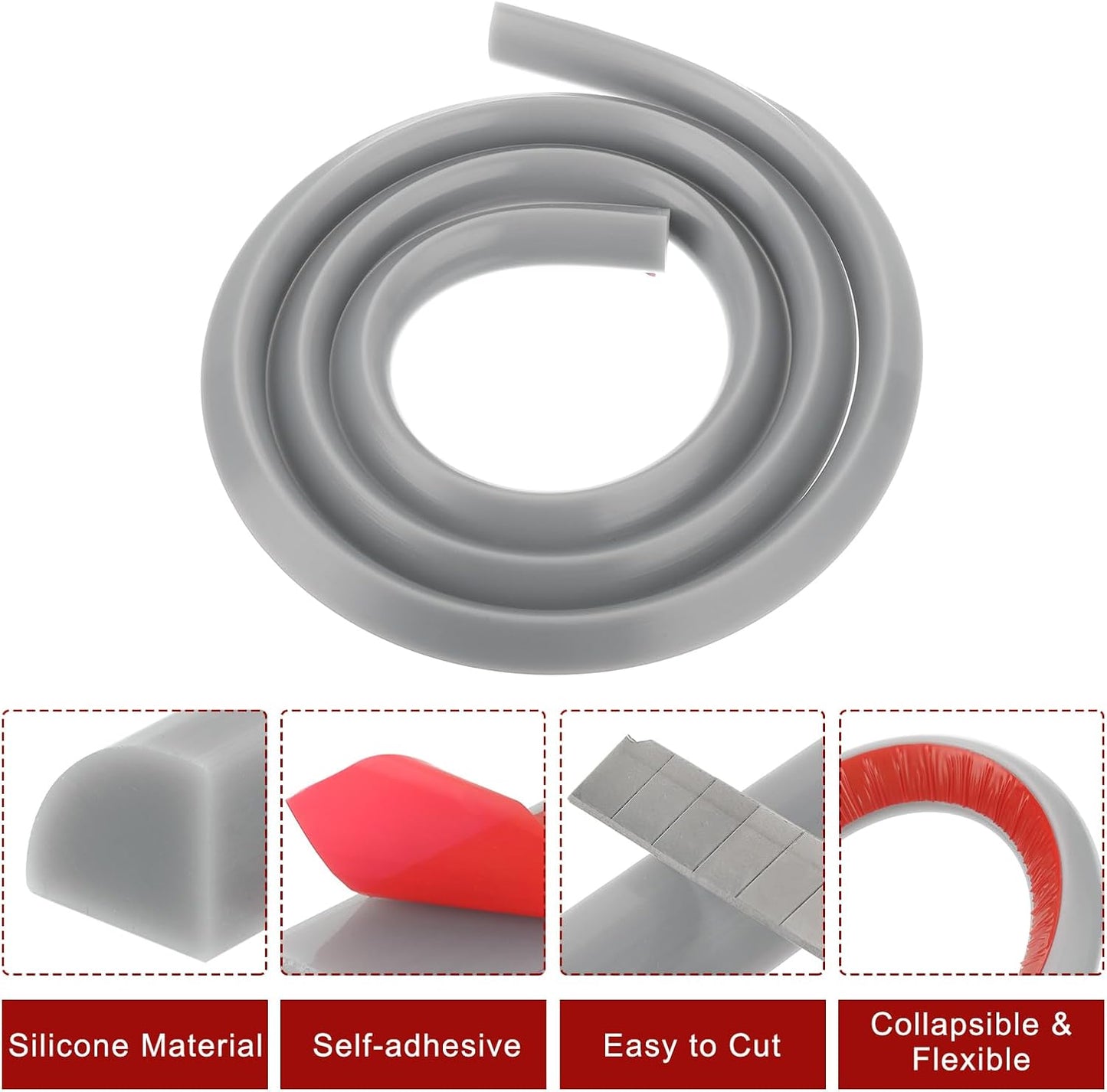 uxcell Flexible Molding Trim, 59 Inch Flexible Quarter Round Molding Silicone Peel and Stick Trim Self Adhesive Shower Water Barrier for Corner Decor Bathroom Kitchen, Grey