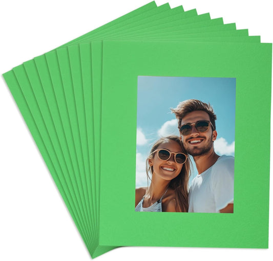 uxcell 10Pcs Picture Mats, 8 x 10 Mat Board Center for 5 x 7 Pictures Acid Free White Core Bevel Cut Frame Mattes for Display Art Measuring, Green