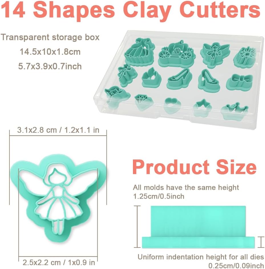 Polymer Clay Cutters - 14 Shapes Princess Theme Polymer Clay Cutters for Jewelry Creativity, Earring Making Kit with Storage Box