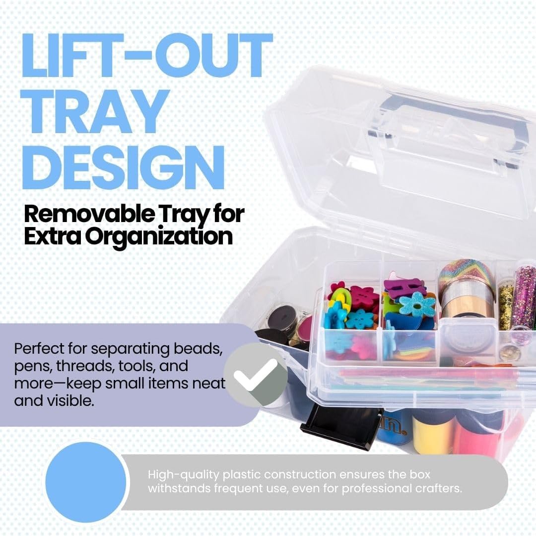 ArtBin 6890AG Small Project Box, Portable Art & Craft Organizer with Lift-Out Tray, [1] Plastic Storage Case, Clear (Pack of 6)