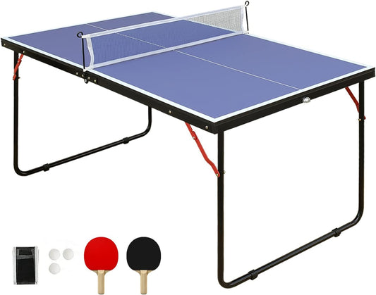 4.5FT/6FT/8FT Mid-Size Table Tennis Table Ping-Pong Table Set Foldable & Portable Table Indoor Outdoor for Family Game